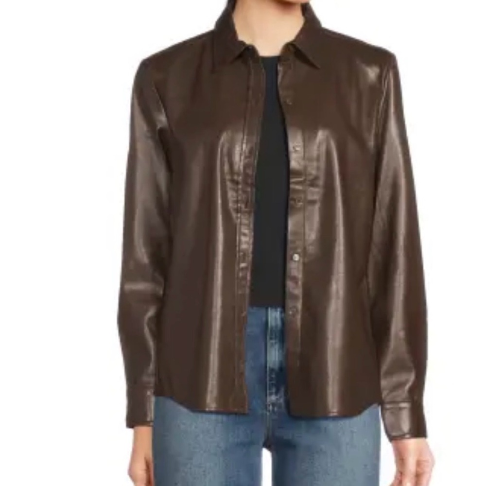 🤎NWT JMclaughlin Denver Brown Faux Leather Shirt